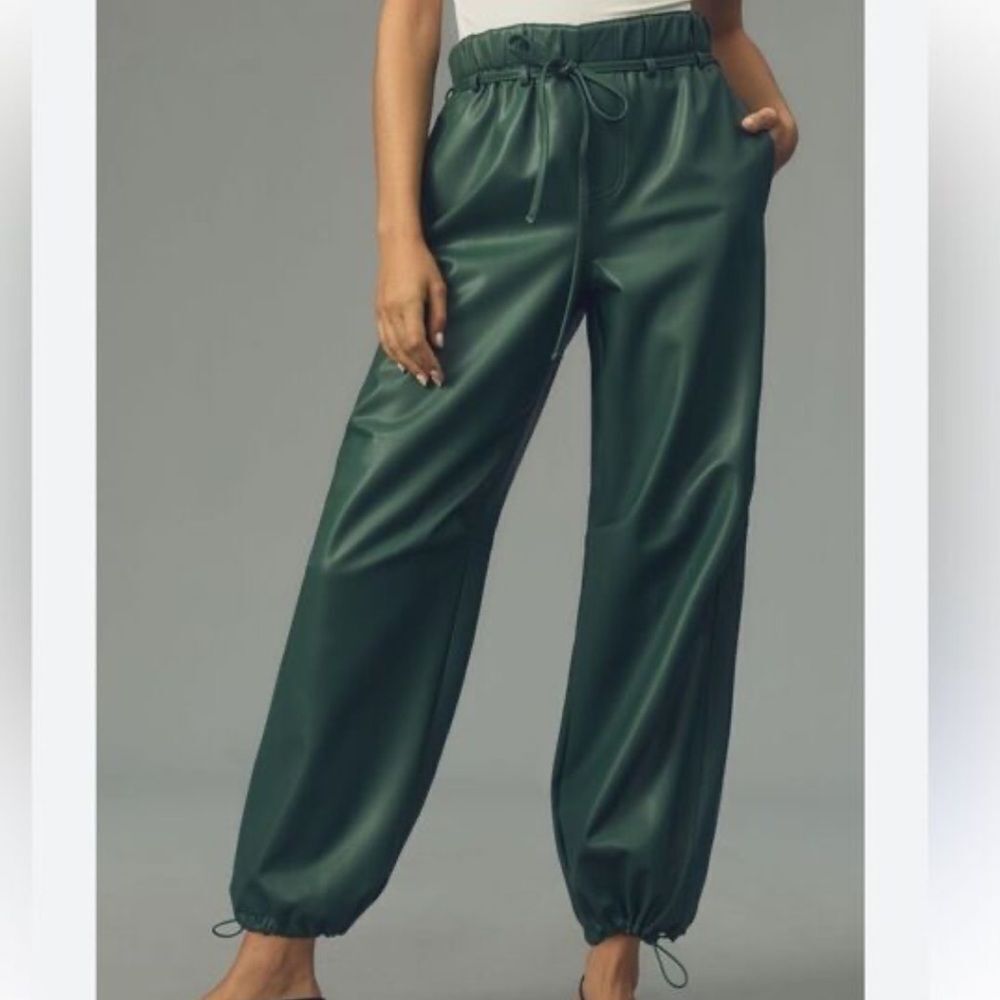 Anthropologie PILCRO Green Faux Leather Parachute Pant L